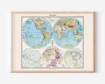 VINTAGE WORLD MAP, Professional Reproduction, Vintage Map Wall Art Map of the World Travel Poster Art Print Old World Map Wanderlust Art