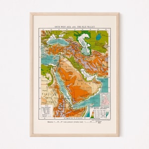 VINTAGE MIDDLE EAST Map, Vintage Map Wall Art, Vintage Map Reproduction, Egypt Map, Nile River Map