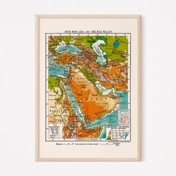 VINTAGE MIDDLE EAST Map, Vintage Map Wall Art, Vintage Map Reproduction, Egypt Map, Nile River Map