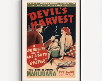 MARIJUANA POSTER, Devil&#39;s Harvest Vintage Movie Poster, High Quality Reproduction, Kitsch Movie Poster, Exploitation Film Movie Poster