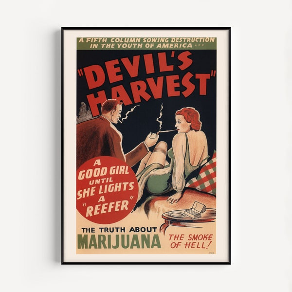 MARIJUANA POSTER, Devil's Harvest Vintage Movie Poster, High Quality Reproduction, Kitsch Movie Poster, Exploitation Film Movie Poster