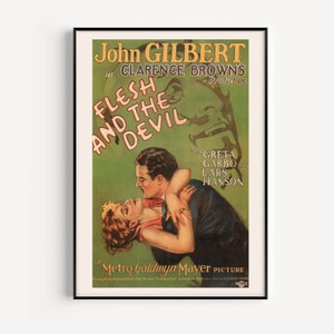CARTEL DE CINE RETRO, La carne y el diablo, cartel de la película Greta Garbo, arte cinematográfico kitsch, cartel de cine mudo, década de 1920, reproducción de alta calidad