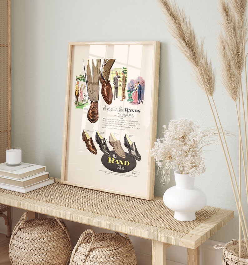 VINTAGE MEN'S SHOES Ad, Classic Mens Shoes Ad, Mid-Century Mens Fashion Poster Ad Poster Retro Leather Shoes Ad image 2