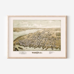 ANTIKE KARTE von WARREN, Warren Rhode Island Karte, Antike Karte Druck, Historische Wandkunst, Vogelperspektive Karte