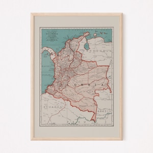 VINTAGE KOLUMBIEN KARTE, Vintage Karte von Kolumbien, alte Karte, Vintage Wandkunst, antike Karte, historische Wandkunst
