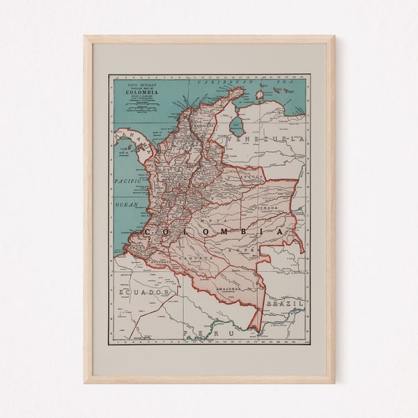 VINTAGE COLOMBIA KARTE, Vintage Karte von Kolumbien, alte Karte Druck, Vintage Wandkunst, antike Karte, historische Wandkunst