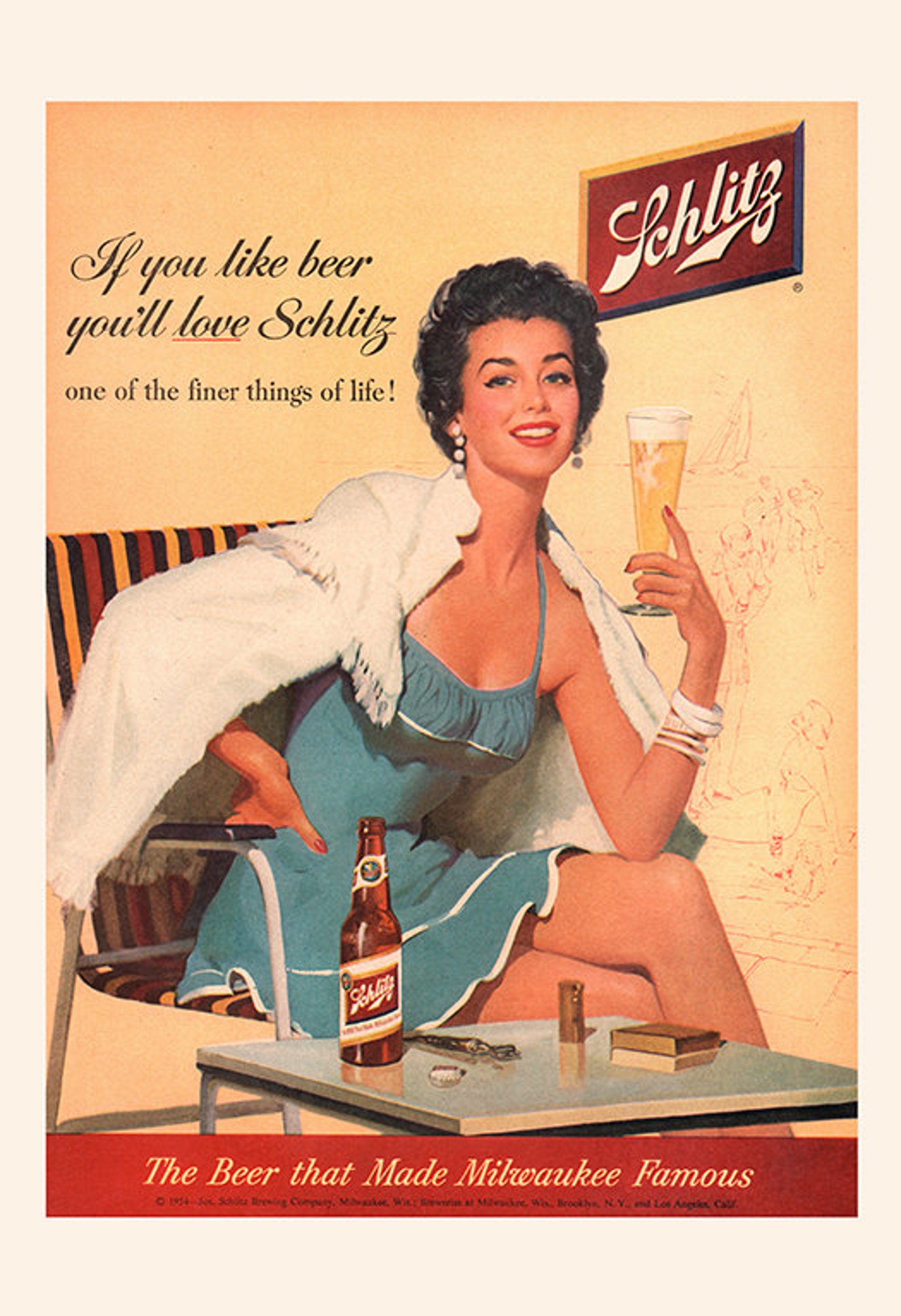 BEAUTIFUL WOMAN BEER Ad Retro Beer Poster MidCentury Etsy