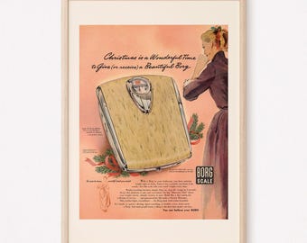 VINTAGE BATHROOM SCALE Ad, Retro Mid-Century Ad, Kitsch Christmas Ad 1950s Retro Ad Kitsch Poster Retro Home Decor