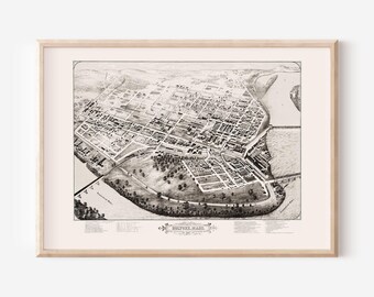 MAPPA PROSPETTIVA DI HOLYOKE, Holyoke, Massachusetts, Riproduzione di stampa antica, Arte murale storica, Decorazione per soggiorno, Vista a volo d'uccello