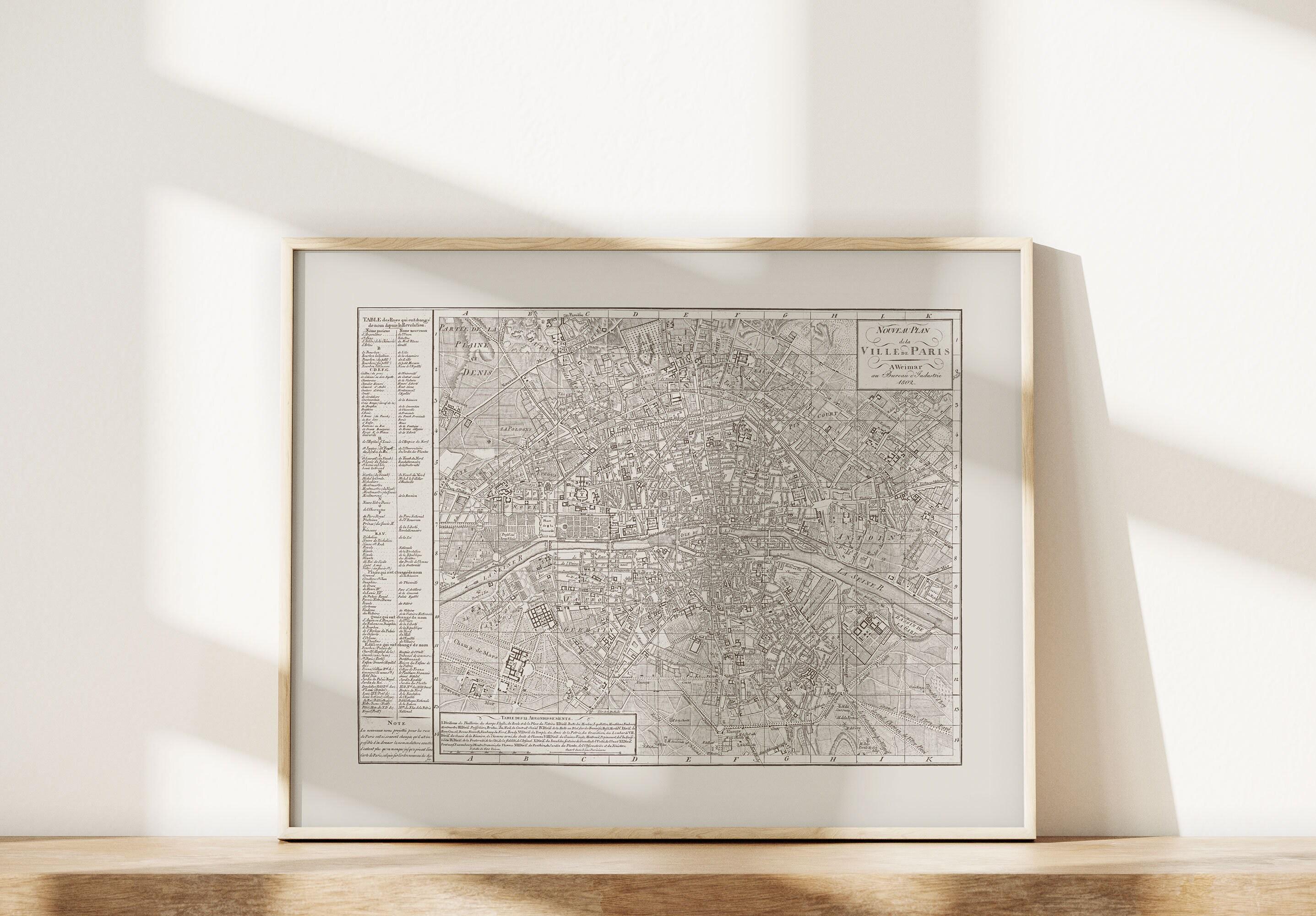 VINTAGE PARIS MAP, Historical Map of Paris France, Office Wall Art ...