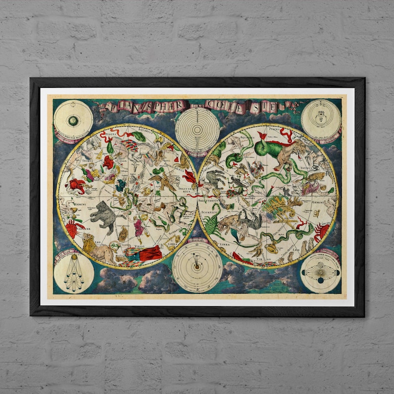ANTIQUE ZODIAC ART Print Vintage Astrology Print Etsy