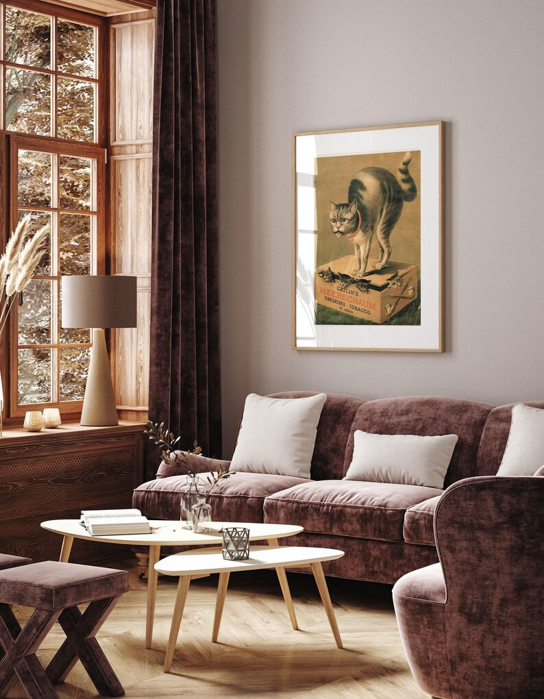 Antique TOBACCO PIPE ART, Meerschaum Pipe Sign, Antique Cat Poster, Man Cave Wall Art, Vintage Smoking Poster, Pipe Smoker Gift image 4