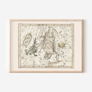 Antike Sternzeichen Druck, HERCULES Sternzeichen Geschenk, Konstellation Wandkunst Zodiac Map Astrologie Karte Himmlische Karte