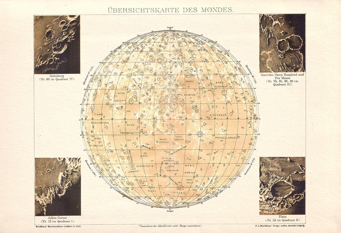 MOON MAP Print Vintage MOON Print Professional | Etsy