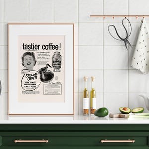 VINTAGE INSTANT COFFEE Ad, Retro Mid-Century Ad, Vintage Kitchen Poster, 1950s, Retro Kitsch Coffee Poster, Mid Century Wall Art image 4
