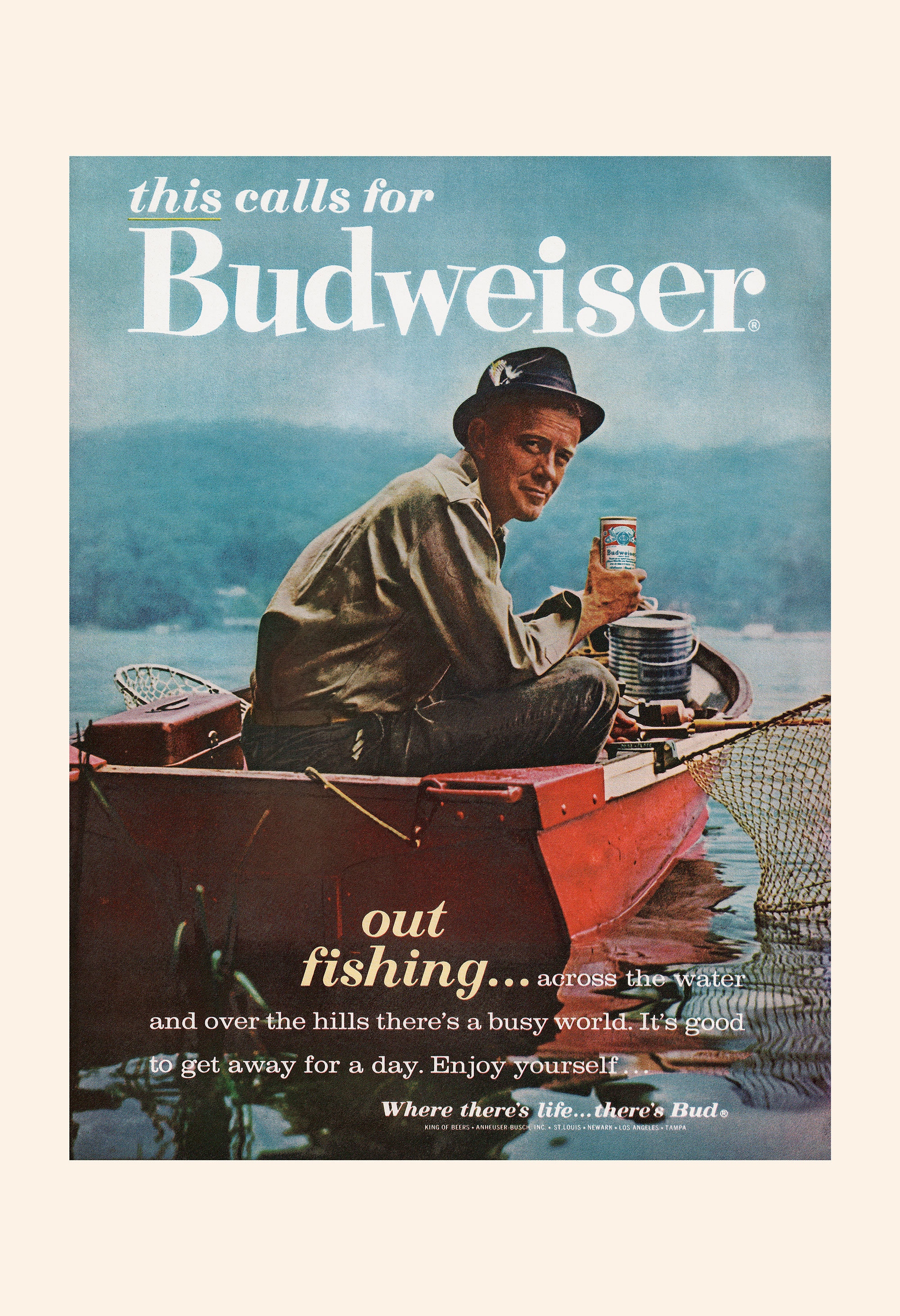 RETRO BEER AD, Vintage Beer Ad, Vintage Fishing Poster, Retro Kitsch Poster,  Man Cave Wall Art, Vintage Barware, Bar Poster, Ribba Size -  Israel