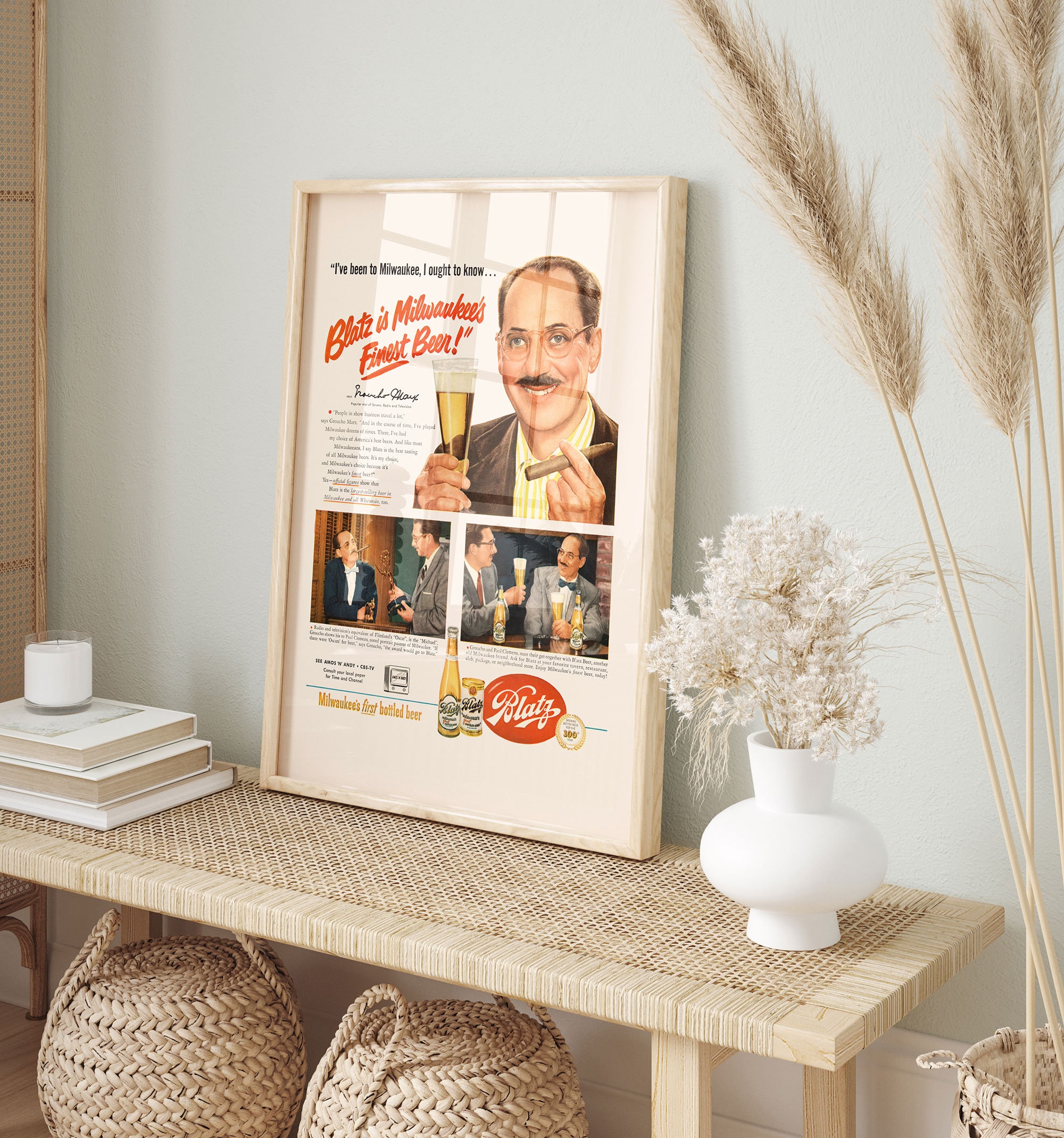 VINTAGE BEER AD, Retro Mid-century Ad, Groucho Marx Bar