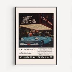 GLAMOROUS CAR ART, 1950s Car Print, Fame and Cars, Vintage Car Poster, Home Garage Decor, Retro Mid-Century Advertisement, New York, History