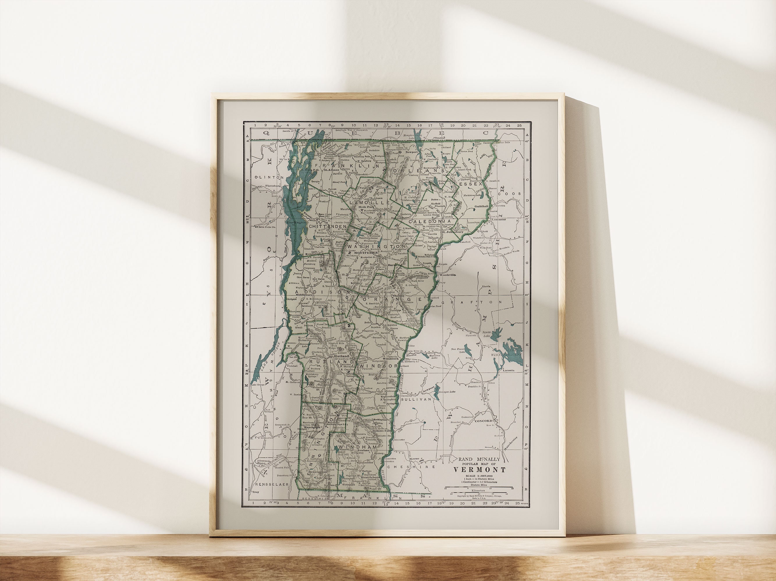 VINTAGE VERMONT MAP Professional Reproduction Vermont Wall - Etsy