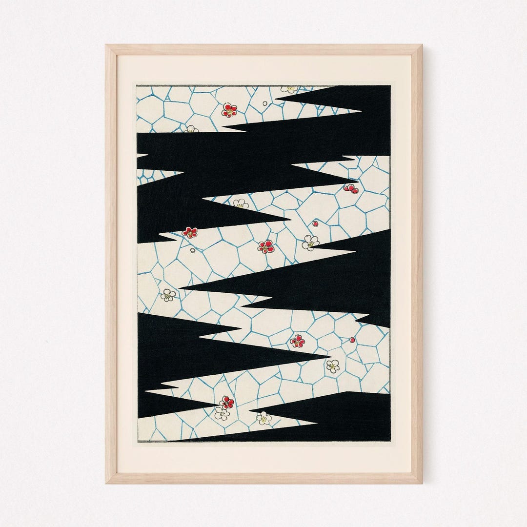 Japadi Pattern STRIKING FLORAL PATTERN, Japandi Print for Office or Living Room ...