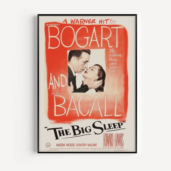 THE BIG SLEEP Movie Poster, Classic Movie Poster, Humphrey Bogart, Film Noir Movie Poster, Classic Film Poster, Lauren Bacall, 1946