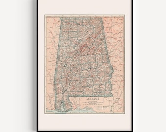 OLD ALABAMA MAP, Vintage Map of Alabama, Retro Map Wall Art, Gifts for Teacher, Vintage Travel Poster, Historical School Decor, 1921
