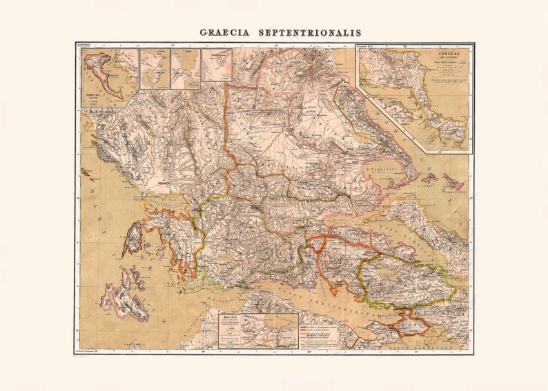 Map of Greece Antique Map Wall Art GREECE MAP Professional Reproduction Historical Greek Map