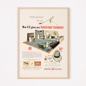 VINTAGE VACUUM AD, Retro Werbung Mid-Century, Vintage Washitae Poster 50er Jahre Retro Werbung Kitsch Retro Home Decor