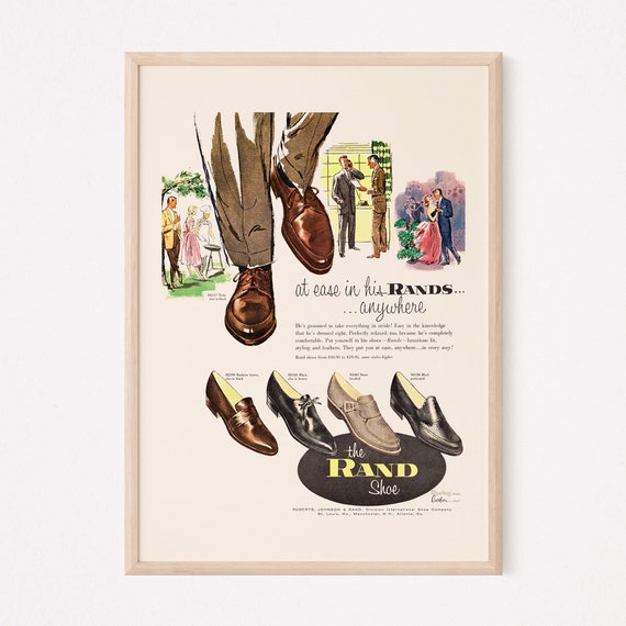 VINTAGE MEN'S SHOES Ad, Classic Mens Shoes Ad, Mid-Century Mens Fashion Poster  Ad Poster Retro Leather Shoes Ad