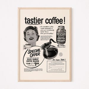 VINTAGE INSTANT COFFEE Ad, Retro Mid-Century Ad, Vintage Kitchen Poster, 1950s, Retro Kitsch Coffee Poster, Mid Century Wall Art image 1