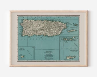 PUERTO RICO MAP, Vintage Map of Puerto Rico, Vintage Map Wall Art, Historical Wall Art