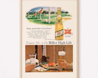 BEER and GOLF Poster, Retro Beer Ad, Bar Poster, Beer Poster, Beer Lover Gift, Kitsch Ad, Retro Beer Poster