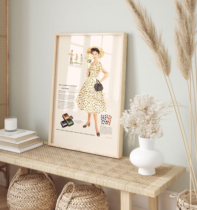 RETRO FASHION AD, Retro Mid-Century Tampon Ad, Vintage Womens Fashion Poster 1950s Retro Ad Kitsch Poster Retro Home Decor image 2