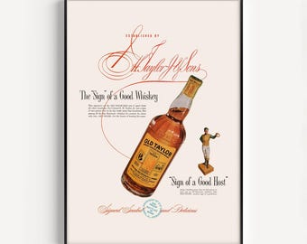 BASEBALL and WHISKEY POSTER, Vintage Whiskey Ad, Retro Bar Wall Art, Print Reproduction, Poster, 1950s