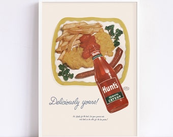 RETRO KETCHUP AD, Vintage Kitchen Poster, Vintage Ad, Retro Mid-Century Ad, High Quality Reproduction,