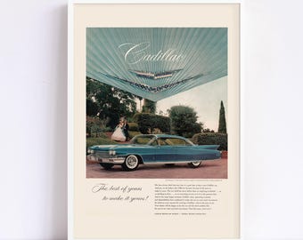 1960 LUXURY CAR AD, Classic Car Ad, Blue Car Poster, Professional Reproduction, Vintage Car Poster