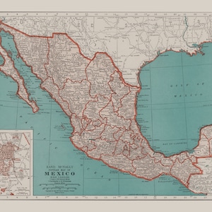 VINTAGE MEXICO MAP, Vintage Map of Mexico Wall Art, Vintage Map