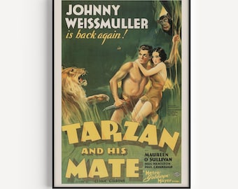 TARZAN MOVIE POSTER, Vintage Movie Poster, Tarzan Poster, Home Theater Wall Art, Retro Movie Art, Reproduction