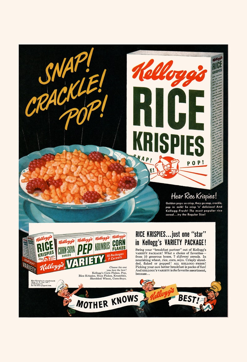 Retro Mid-Century Advertisement Home Wall Art Kitchen Decor Idea 1950/'s Breakfast Cereal Print NOSTALGIC BREAKFAST POSTER