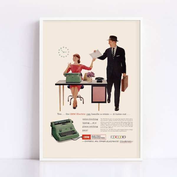 VINTAGE SECRETARY POSTER, Retro Office Poster, Typewriter Poster, Electric Typewriter Ad, High Quality Reproduction, Office Decor Wall Art