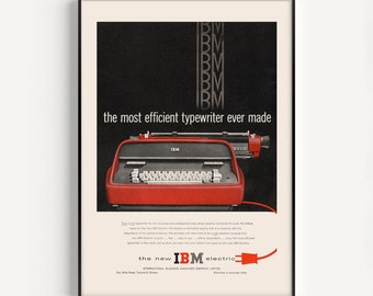 RED TYPEWRITER AD, Vintage Office Poster, Electric Typewriter Poster, High Quality Reproduction, Mid Century Wall Art, Office Decor