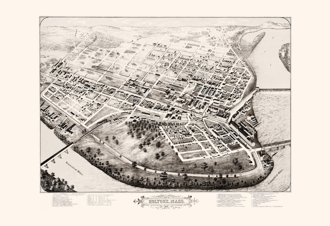 ANTIQUE MAP of HOLYOKE Holyoke Mass Map Antique Map Print Etsy