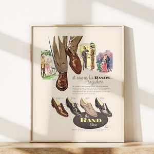 VINTAGE MEN'S SHOES Ad, Classic Mens Shoes Ad, Mid-Century Mens Fashion Poster Ad Poster Retro Leather Shoes Ad image 3