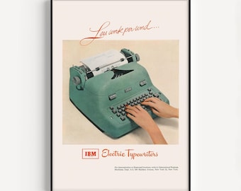ELECTRIC TYPEWRITER AD, Vintage Ad Print, 1950s Typewriter Poster, Classic Office Decor, Mid-Century Poster, Retro Gift for Writer