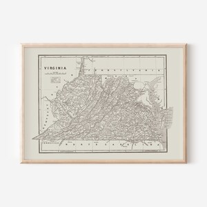 Carte de la Virginie, carte de l'État de Virginie, carte de la Virginie, carte des États-Unis de Virginie, art de la carte vintage, carte ancienne, années 1800