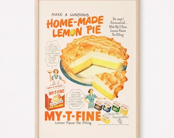 RETRO PIE ADVERTENTIE, vintage kookadvertentie, poster uit het midden van de eeuw klassieke bakadvertentie retro keukenposter vintage keukenadvertentie advertentie atoomtijdperk