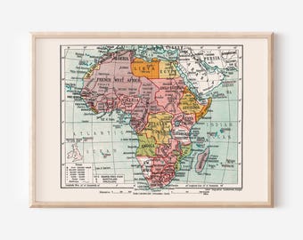 VINTAGE AFRICA MAP, Vintage Map of Africa, Retro Historical African Map, Vintage Travel Art, Travel Poster, Old Map Print