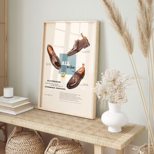 VINTAGE MEN'S SHOES Print, Retro Leather Shoes Ad, Gentleman Fashion Art Retro Advertisement 1950s Fashion Ad image 2