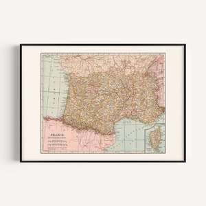 SÜDFRANKREICH KARTE, Historisches Klassenzimmer Poster, Reisegeschenk, Bibliothek Dekor, Vintage Karte von Frankreich, Retro Karte Wandkunst, 1921