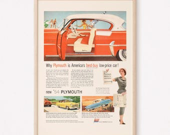 Anuncio de coche americano de 1954, póster de coche clásico, kitsch retro, regalo para amantes de los coches, arte mural retro